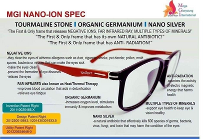 NANO IONSPEC M37B  M38B–The Medical Eyewear Spectacle Nature and science Frames has Lifetime Minerals Negative Ion Far InfraRed NanoSillver Germanium and 72 Minerals Anti Blue Light Anti Bluray Anti-Radiation Anti UV light Anti EMD astigmatism and vertigo