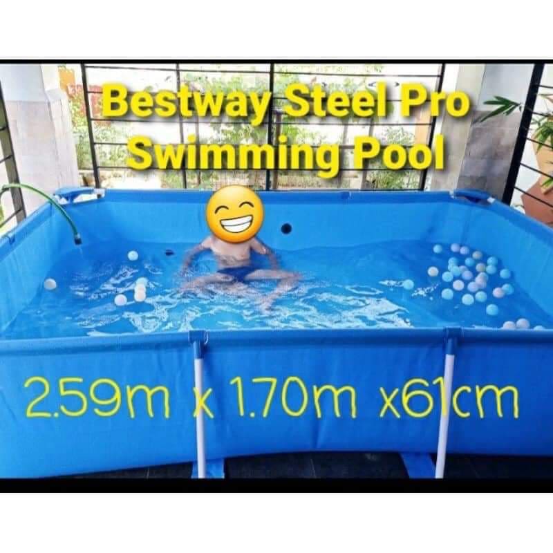 swimming pool with wide space for family use, outdoor design with durable walls for long lasting use
