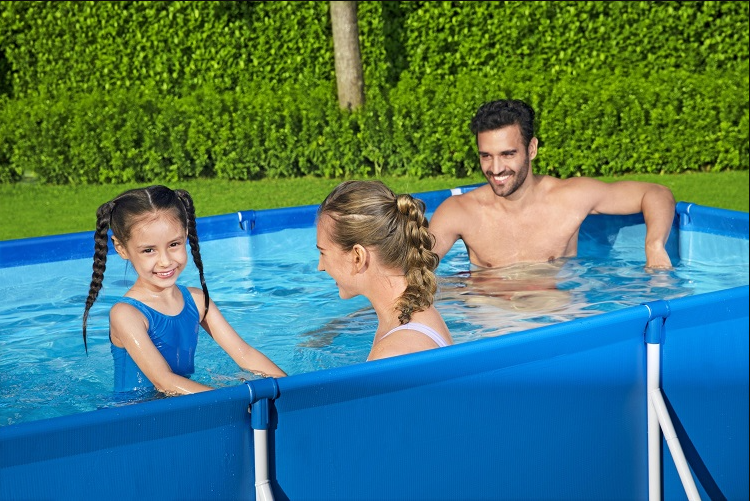 Outdoor family swimming pool with durable material, spacious design for backyard relaxation and summer water fun