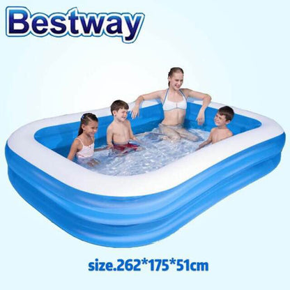 Outdoor rectangular inflatable pool for kids and adults, durable material with spacious layout for backyard relaxation
