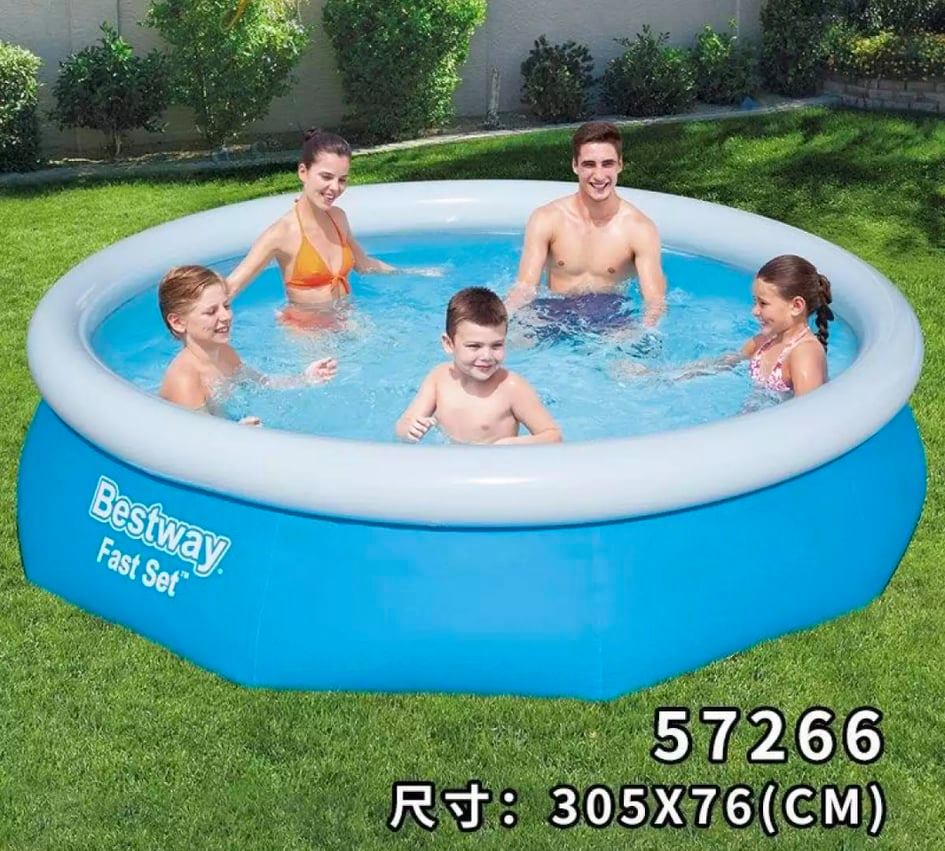 Portable inflatable pool with round shape, durable construction for backyard use and summer water enjoyment