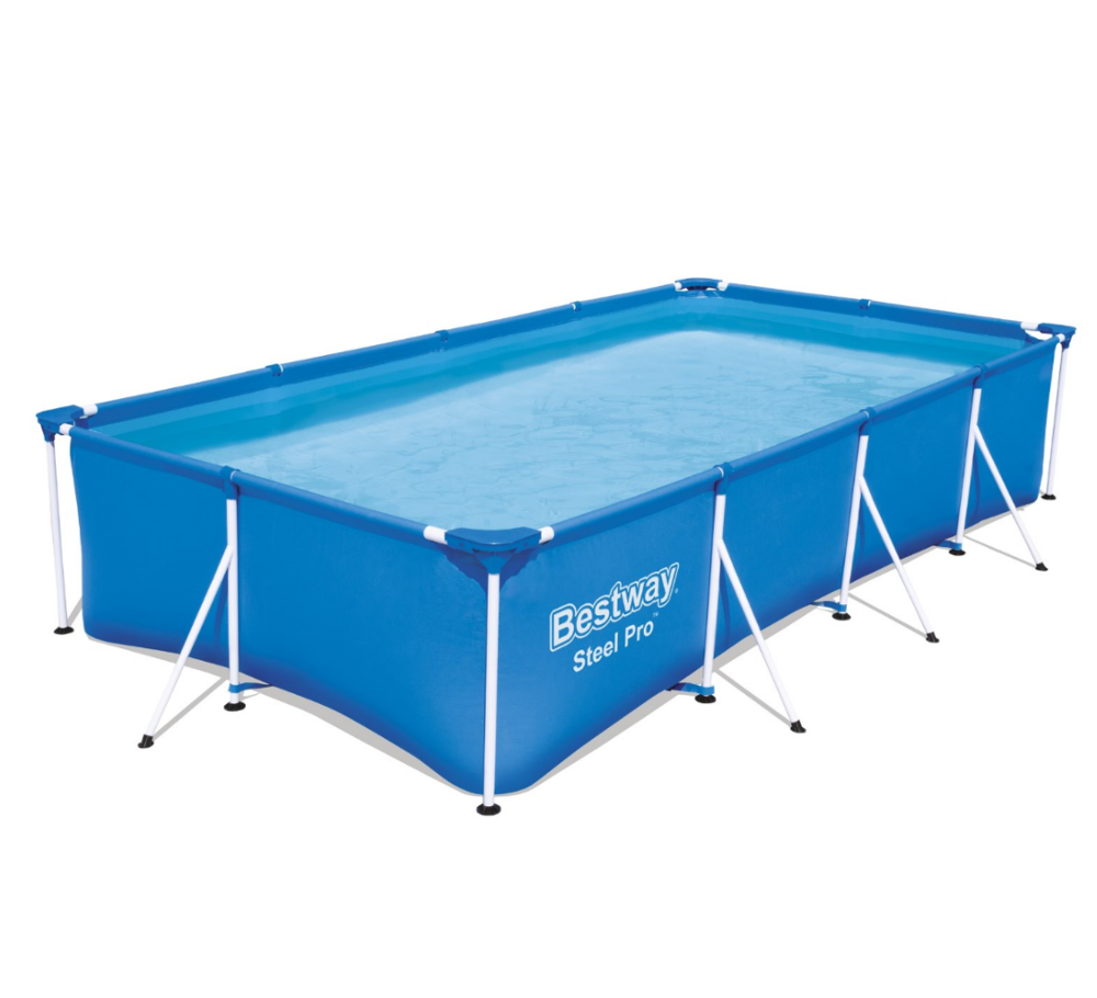 Non inflatable rectangular pool with portable structure, ideal for outdoor backyard water enjoyment