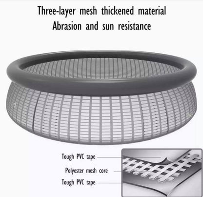 Inflatable pool with round design, portable structure for backyard use with durable material and easy setup feature