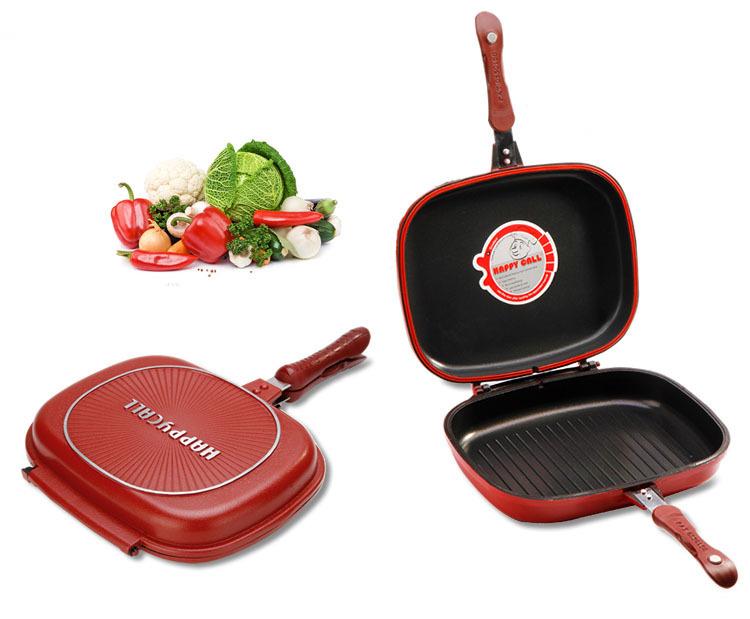 Flip double sided frying pan grill for easy flipping of omelets and sandwiches cooking