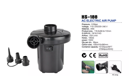 Compact electric air pump with multiple nozzle tips for precise inflation control