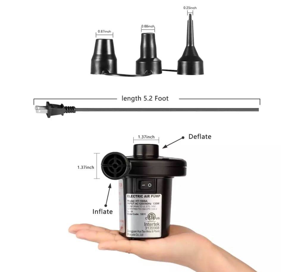 Electric air pump portable design for easy storage and travel convenience use