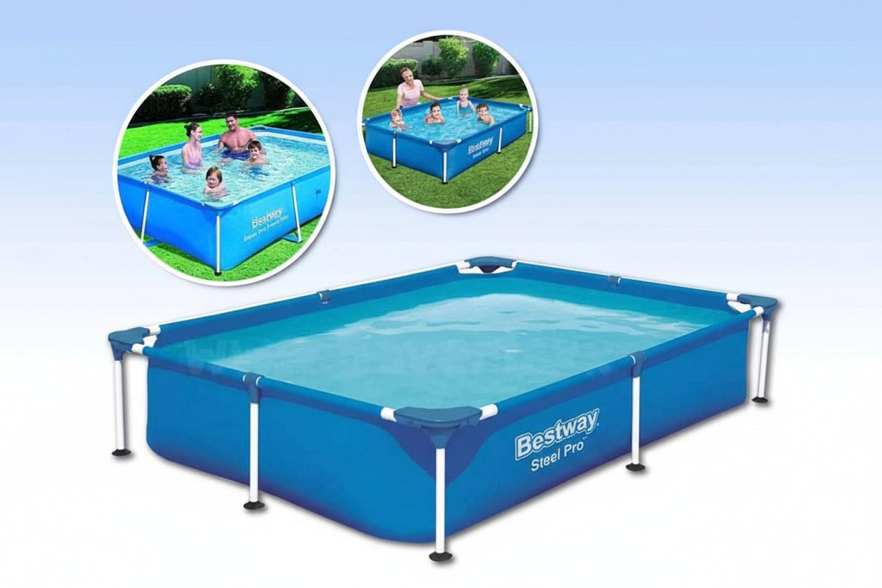 Portable above ground swimming pool with stable frame, spacious design for backyard summer use and relaxation