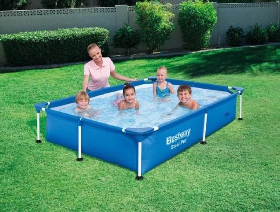 Outdoor portable swimming pool for family use, durable structure with easy assembly for backyard water fun