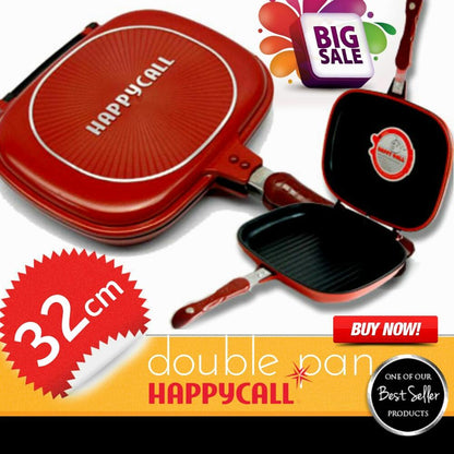 Double sided grill and frying pan cookware for home kitchen cooking and everyday meals