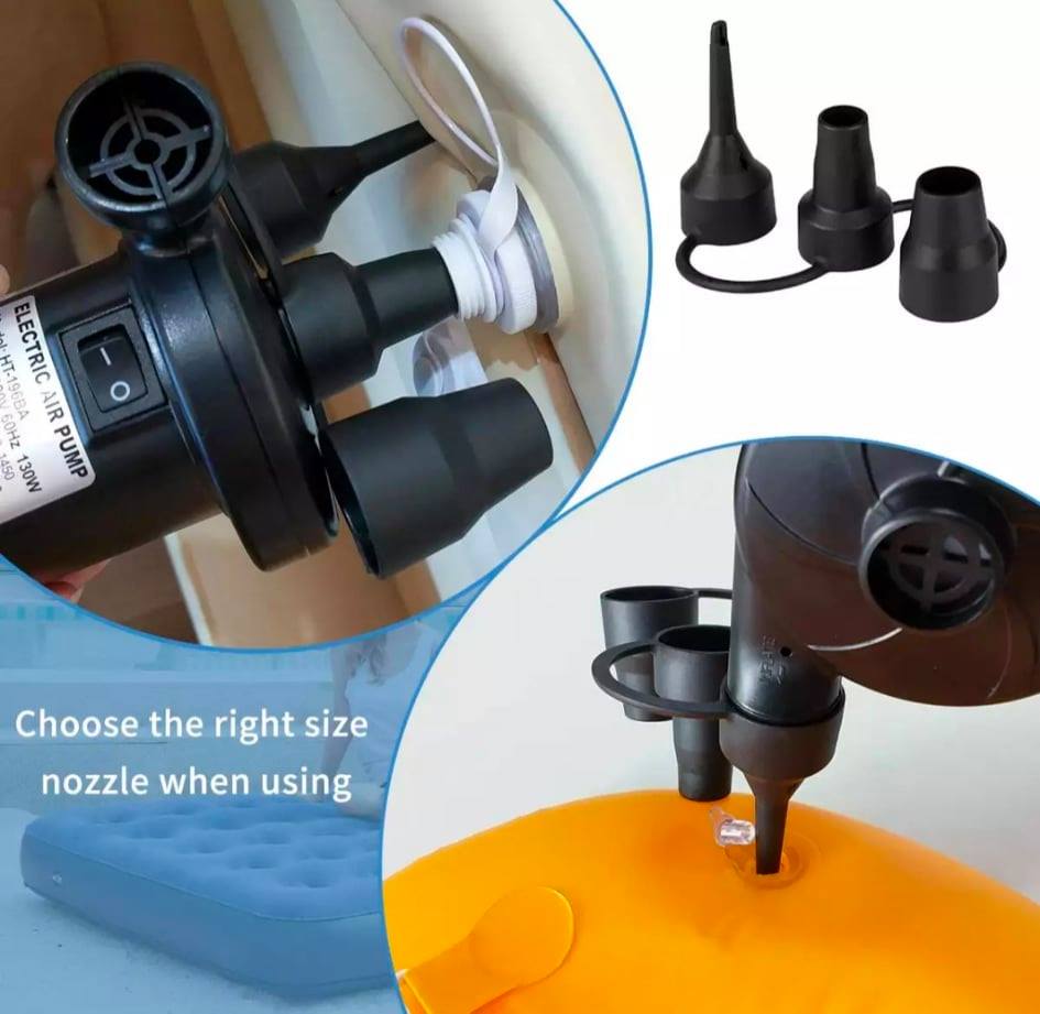 Portable electric air pump with multiple nozzles for inflating mattresses and floats