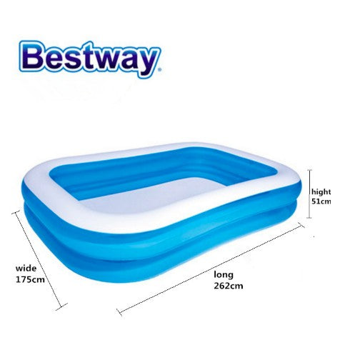 Backyard inflatable swimming pool with rectangular design, ideal for family use with sturdy and reliable construction