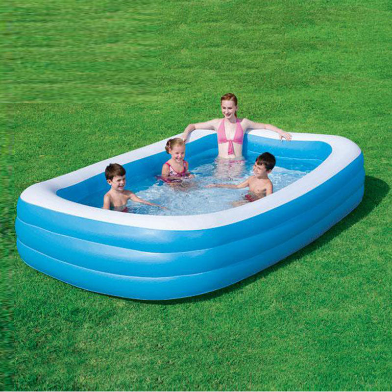 Rectangular inflatable swimming pool for family outdoor use, spacious design with durable material for kids and adults