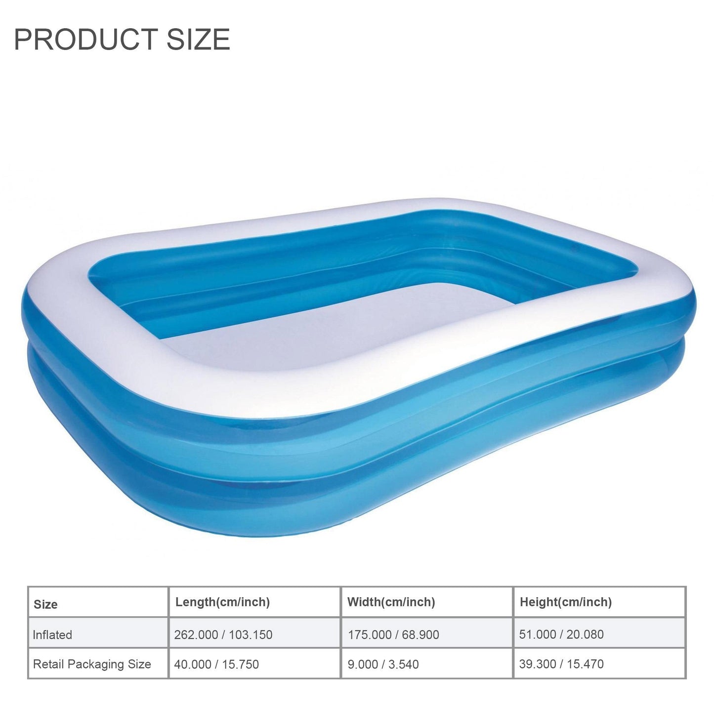 Spacious rectangular inflatable pool designed for outdoor family fun, durable build with comfortable water capacity