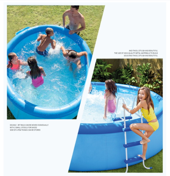Round inflatable swimming pool for outdoor use, portable structure with strong material for family water activities