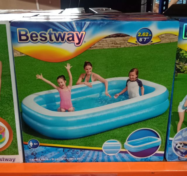 Bestway outdoor inflatable swimming pool with rectangular shape and free electric pump, strong and reliable build