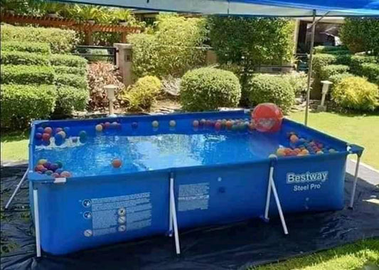 Portable swimming pool for outdoor family use, sturdy non inflatable design with easy setup for backyard relaxation