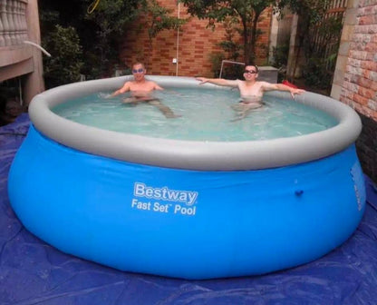 Round pool with inflatable structure, portable and lightweight design for outdoor family water fun and relaxation