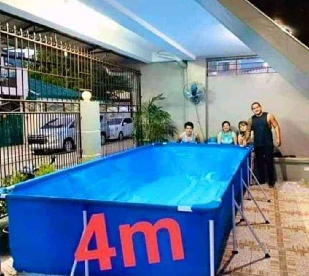 Rectangular pool with foldable portable frame design, strong build for backyard use and family activities