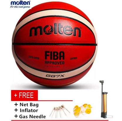 Outdoor and indoor basketball ball with high grip surface, ideal for training practice and competitive play sessions