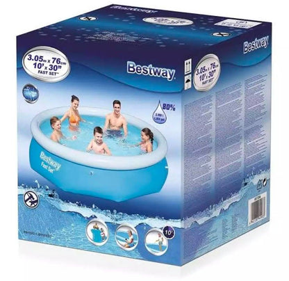 Portable circular pool with inflatable design, ideal for family use with strong walls and outdoor water enjoyment