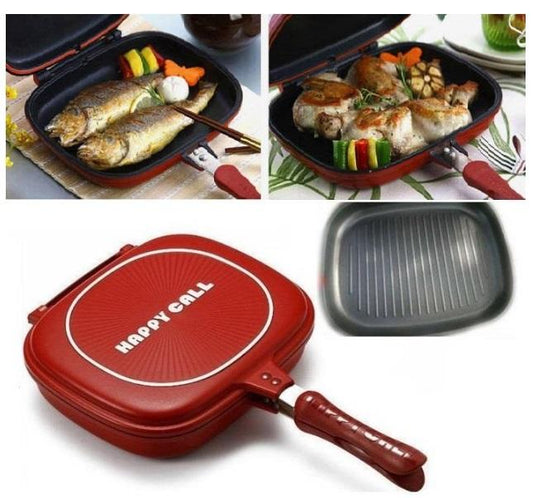 Flip style double sided frying pan grill cookware for stovetop cooking convenience