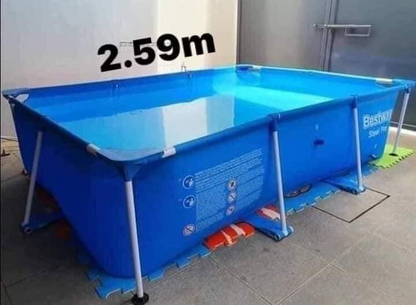 Portable swimming pool with spacious design, ideal for backyard setup and family outdoor water fun